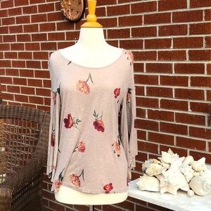 NWOT Lucky 🍀 Brand Taupe with Floral Print Bell sleeves Size Medium